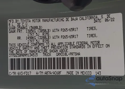 2022 Toyota Tacoma from USA, damaged, VIN 3TMDZ5BN8NM134515